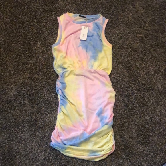Ruched tie dye dress